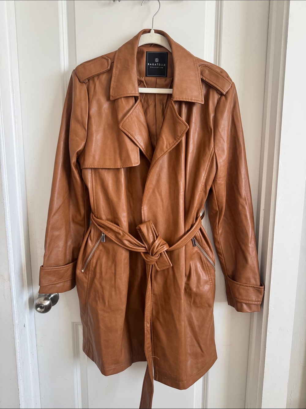 bagatelle Cognac Leather Trench Coat with Belt